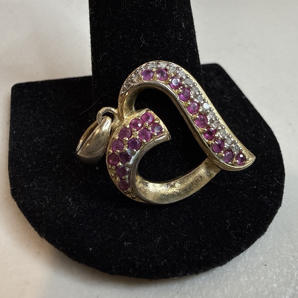 FAS Gilded Sterling Silver Ruby and Natural Diamond Accent Heart Pendant 925 4g
